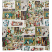 Vintage Kerstmis Antiek Collage Douchegordijn (Voorkant)