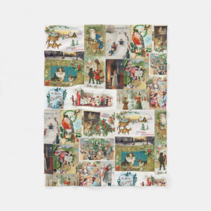 Vintage Kerstmis Antiek Collage Fleece Deken