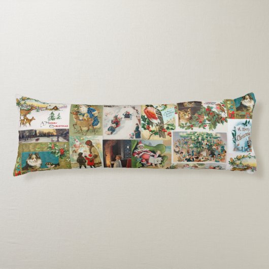 Vintage Kerstmis Antiek Collage Lichaamskussen (Voorkant)