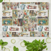 Vintage Kerstmis Antiek Collage Theedoek (Gevouwen)