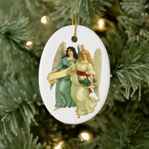 Vintage Kerstmis, Antiek Victoriaans Angel Die Cut Keramisch Ornament