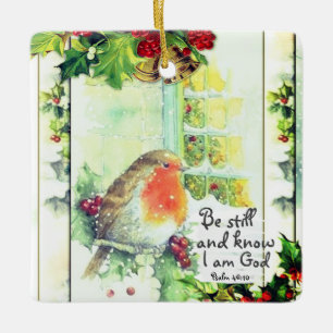 Vintage kerstmis "Be still and know" Bijbelversie Keramisch Ornament