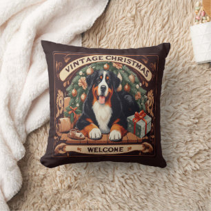 Vintage Kerstmis Berner Berg Hond Welkom Kussen