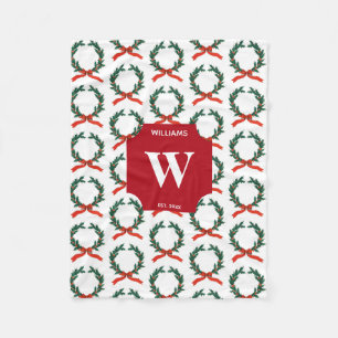 Vintage Kerstmis Berry Wreath Holiday Monogrammed Fleece Deken