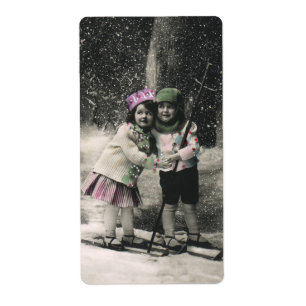 Vintage Kerstmis, beste vrienden op Skis Etiket