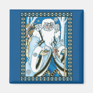 Vintage Kerstmis, blauwe kerstman met Snowglobe Magneet