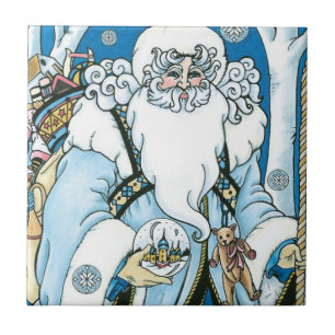 Vintage Kerstmis, blauwe kerstman met Snowglobe Tegeltje