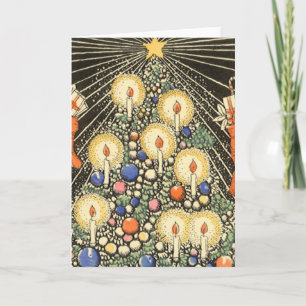 Vintage Kerstmis, boom met kaarsen en een ster Feestdagen Kaart