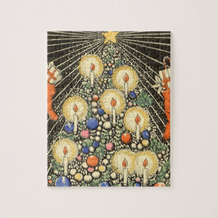 Vintage Kerstmis, boom met kaarsen en een ster Legpuzzel