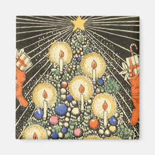 Vintage Kerstmis, boom met kaarsen en een ster Magneet