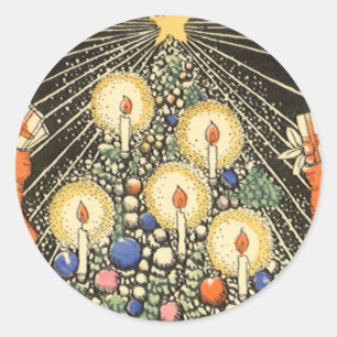 Vintage Kerstmis, boom met kaarsen en een ster Ronde Sticker