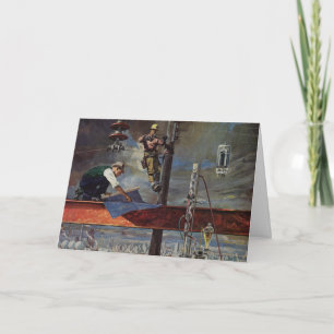 Vintage Kerstmis, Bouwnijverheid Feestdagen Kaart