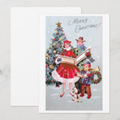 Vintage Kerstmis Caroling Feestdagenkaart (Voorkant / Achterkant)