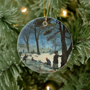 Vintage Kerstmis, Central Park in Winter Glackens Keramisch Ornament