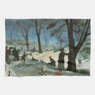 Vintage Kerstmis, Central Park in Winter Glackens Theedoek