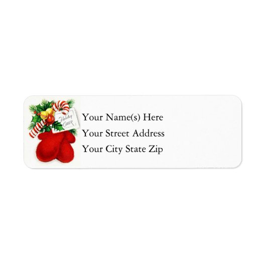 Vintage Kerstmis Cheer Mittens Etiket (Voorkant)