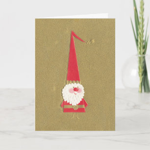 Vintage Kerstmis, Cute Santa Claus Gnome op Gold Feestdagen Kaart