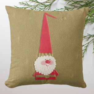 Vintage Kerstmis, Cute Santa Claus Gnome op Gold Kussen