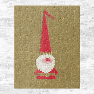 Vintage Kerstmis, Cute Santa Claus Gnome op Gold Legpuzzel
