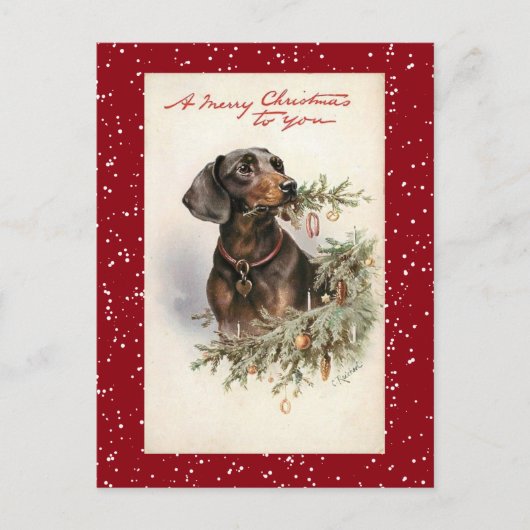 Vintage Kerstmis Dachshund Dog Feestdagenkaart (Voorkant)