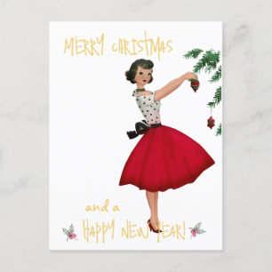 Vintage Kerstmis dame Vrolijke Kerstmis groet Briefkaart
