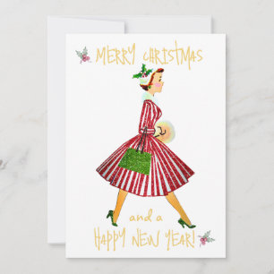 Vintage Kerstmis dame Vrolijke Kerstmis groet Feestdagenkaart