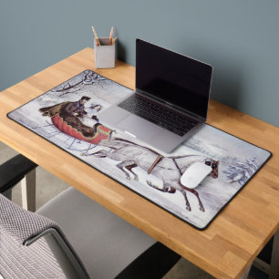 Vintage Kerstmis, de winter op de weg, slee paarde Bureaumat