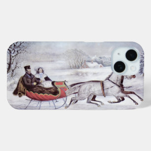 Vintage Kerstmis, de winter op de weg, slee paarde