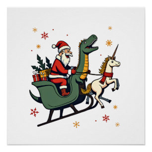 Vintage Kerstmis Dinosaurus Eenhoorn Slee Funny Ho Perfect Poster
