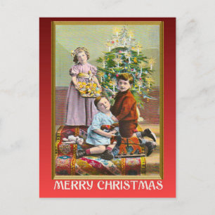 Vintage Kerstmis, Edwardian familie Kerstmis Feestdagenkaart