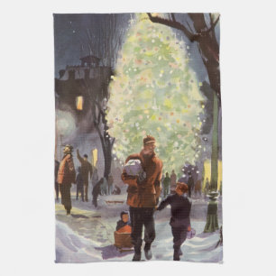 Vintage Kerstmis, eerwaarde winkelen met de Kinder Theedoek