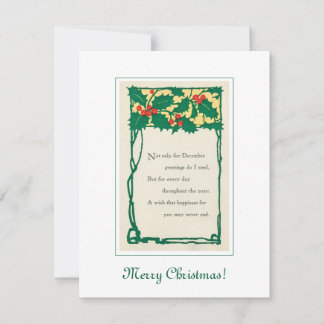 Vintage Kerstmis Elegant Holly Branch Retro Art Kaart