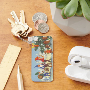 Vintage Kerstmis, Elves in het sneeuwbos Sleutelhanger