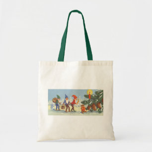 Vintage Kerstmis, Elves in het sneeuwbos Tote Bag