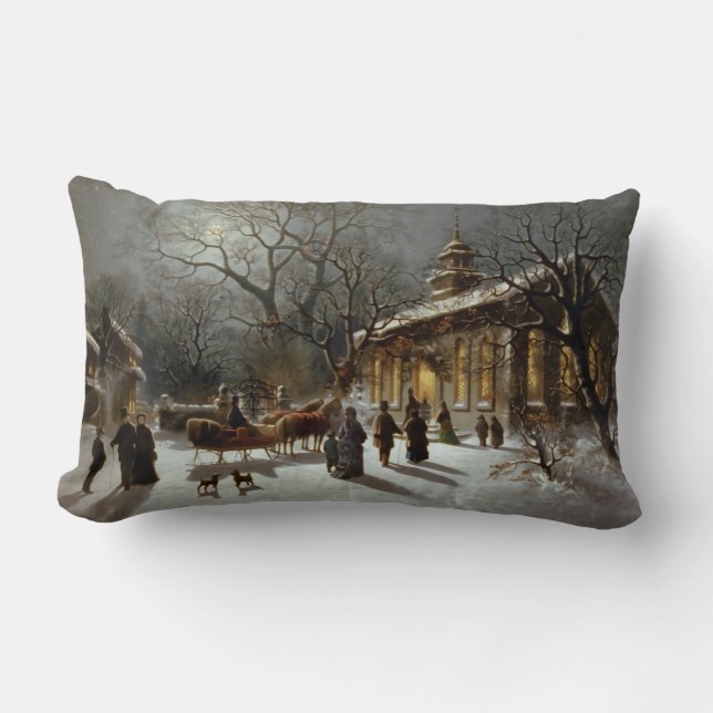 Vintage kerstmis Eve scène Kussen (Voorkant)