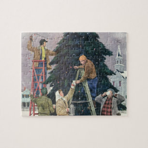 Vintage Kerstmis, familieaanstekers op bomen Legpuzzel