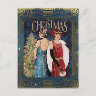 Vintage Kerstmis Flappers Feestdagenkaart