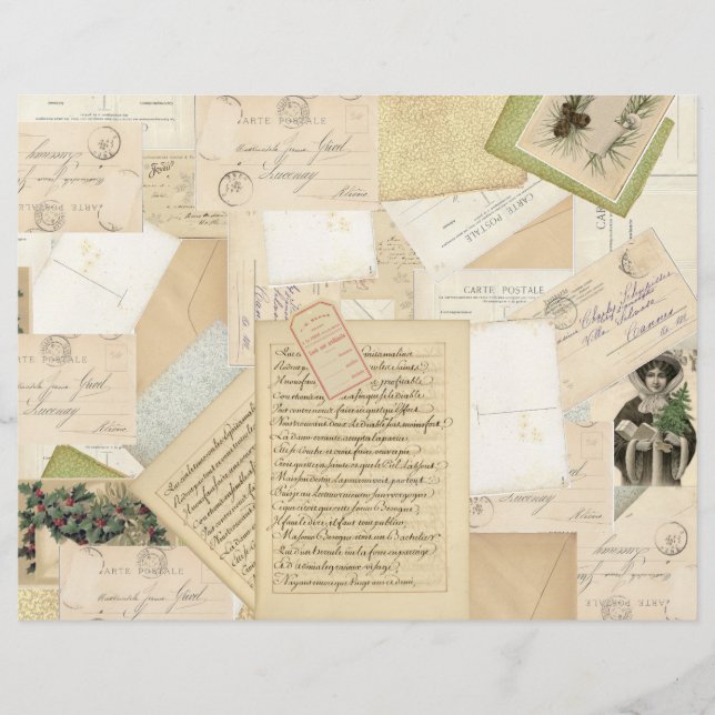 Vintage Kerstmis Frans paper Ephemera Collage (Voorkant)