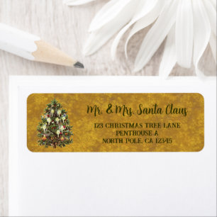 Vintage Kerstmis, gedecorreerde Victoriaans boom Etiket