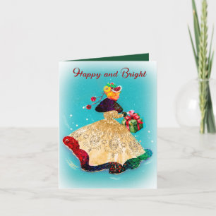 Vintage Kerstmis geschenkdoos goud glitter meisje