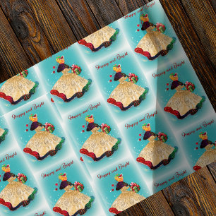 Vintage Kerstmis geschenkdoos goud glitter meisje Cadeaupapier