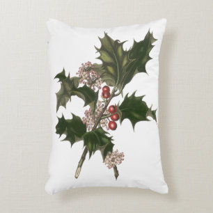 Vintage Kerstmis, Green Holly Plant met Berries Accent Kussen