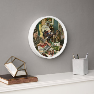 Vintage Kerstmis, Happy Family Wrapping Gifts