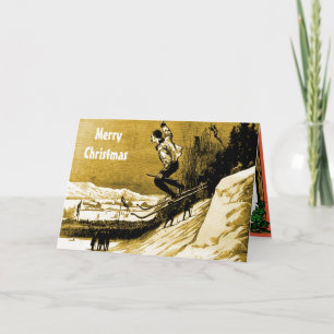 Vintage Kerstmis, het raswinnaar van de Ski, goud Feestdagen Kaart