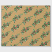 Vintage Kerstmis Holly Cadeaupapier (Vlak)