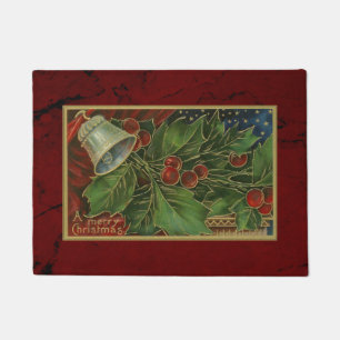 Vintage Kerstmis Holly en Zilveren Klokken Deurmat