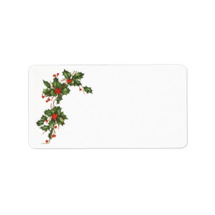 Vintage Kerstmis, Holly Plant met rode bessen Etiket