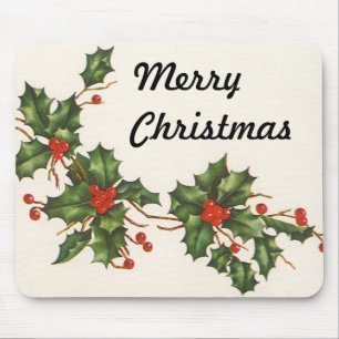 Vintage Kerstmis, Holly Plant met rode bessen Muismat