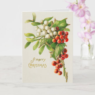 Vintage Kerstmis Holly printkaart Kaart