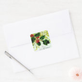 Vintage Kerstmis Holly Vierkante Sticker (Envelop)